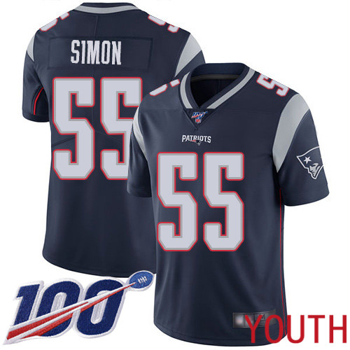 New England Patriots Football #55 Vapor Untouchable 100th Season Limited Navy Blue Youth John Simon Home NFL Jersey->youth nfl jersey->Youth Jersey